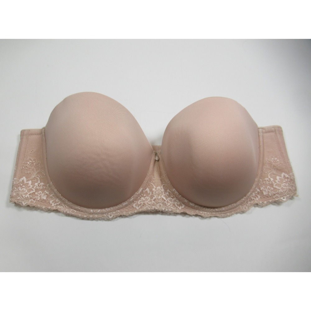 Torrid Strapless Bra 44C Beige Underwire Lace Trim Lightly Lined